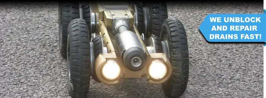 CCTV drain crawler equipped with a high-resolution camera and bright LED lights, ready to investigate the drain in Crawley, West Sussex